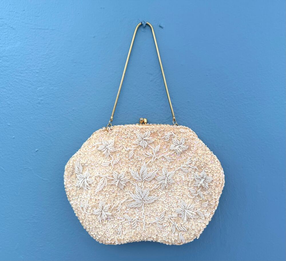 Vintage 1950s Beaded Evening Bag, Hand Made in Hong Kong Sequin Cocktail Purse